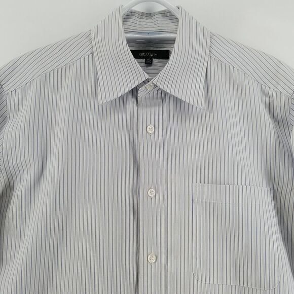 🎁5/$25 G2000 Shirt Men's 15 1/2 33 1/2 Long Sleeve Button Up Blue White Strips - Picture 2 of 12